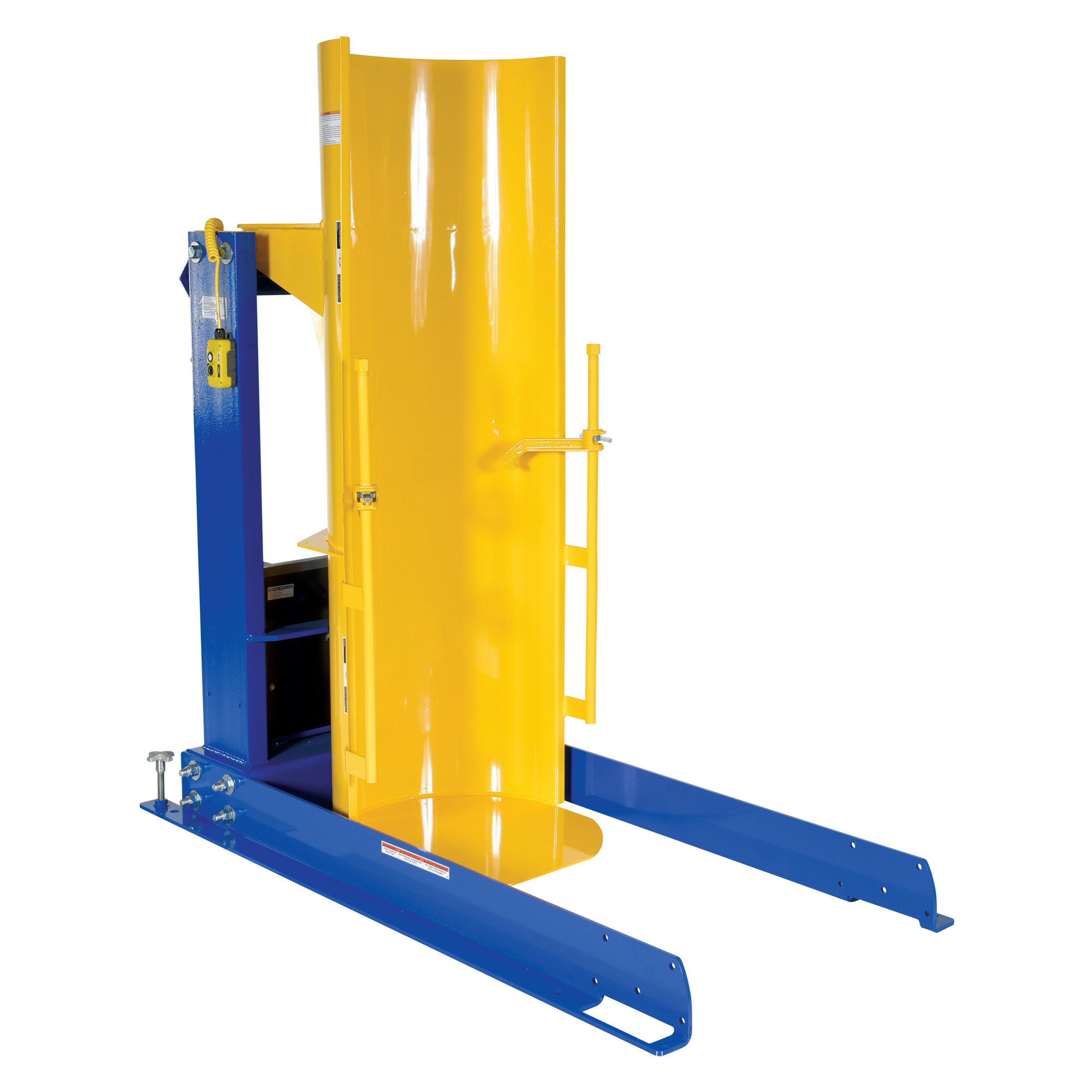 Vestil Steel Stationary Hydraulic Drum Dumper — 36in. Dump Height, 1,000-Lb. Capacity, Blue/Yellow, Model# HDD-36-10-S
